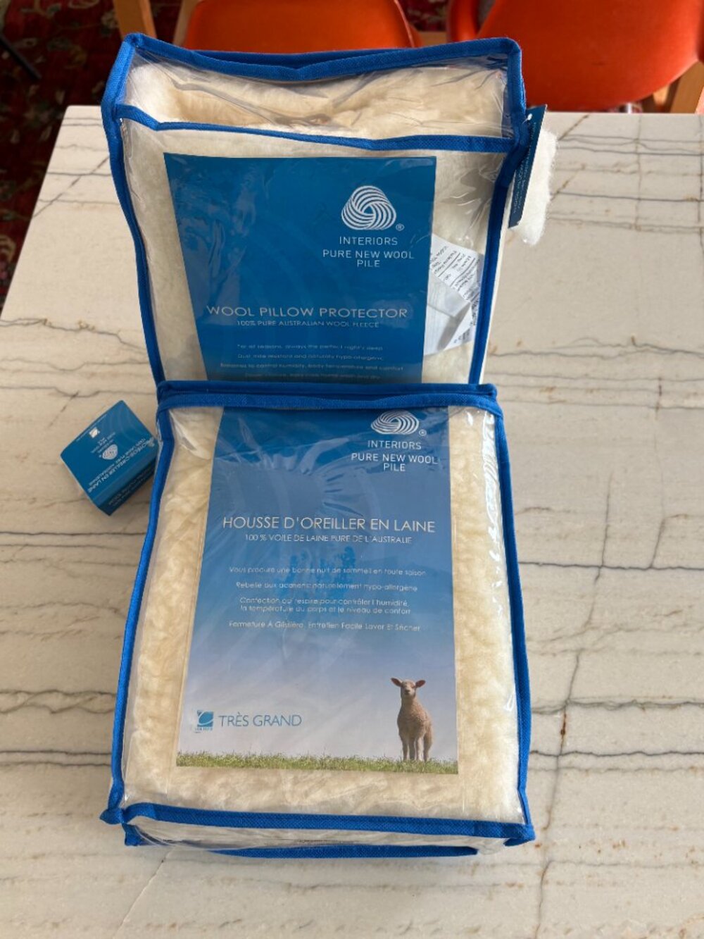 Lot of 2 New King Size Wool Pillow Protectors Easy Care Washable Comfort